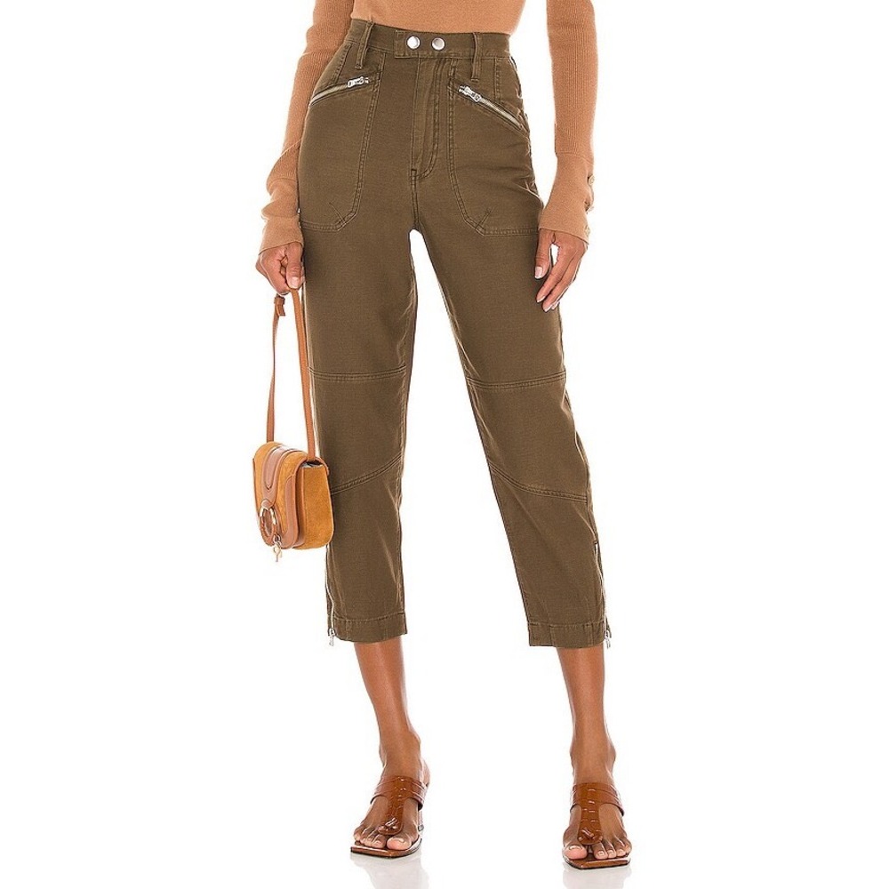 FRAME Moto Zip Pant in Washed Army High Rise Ankle Trousers 26